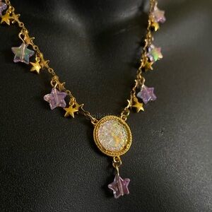 Handmade Whimsical Charm Necklace Fairy Star Choker Fantasy Custom Gold Cameo